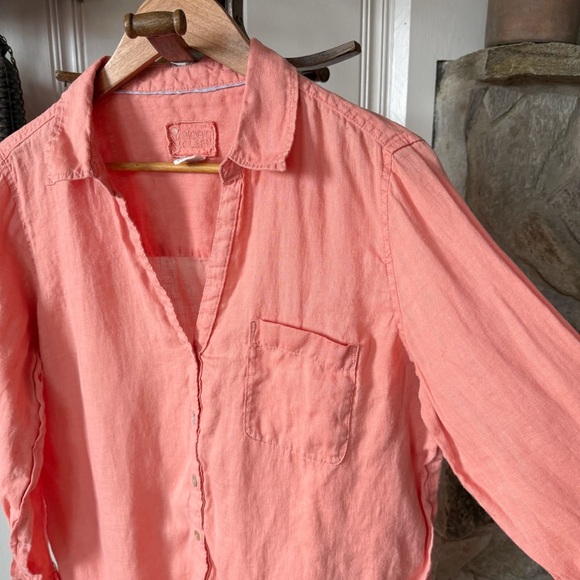 Sigrid Olsen Linen Coral V Neck Button-Up Shirt Large - Picture 4 of 5